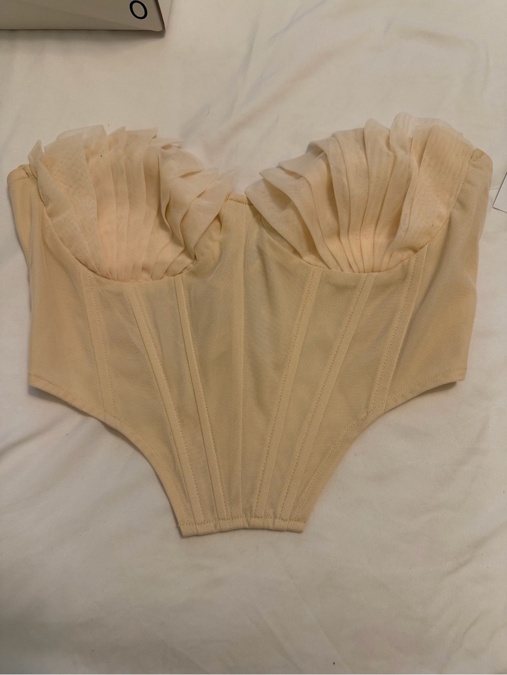 Designer Strapless Ruffle Bustier in Soft Cream
